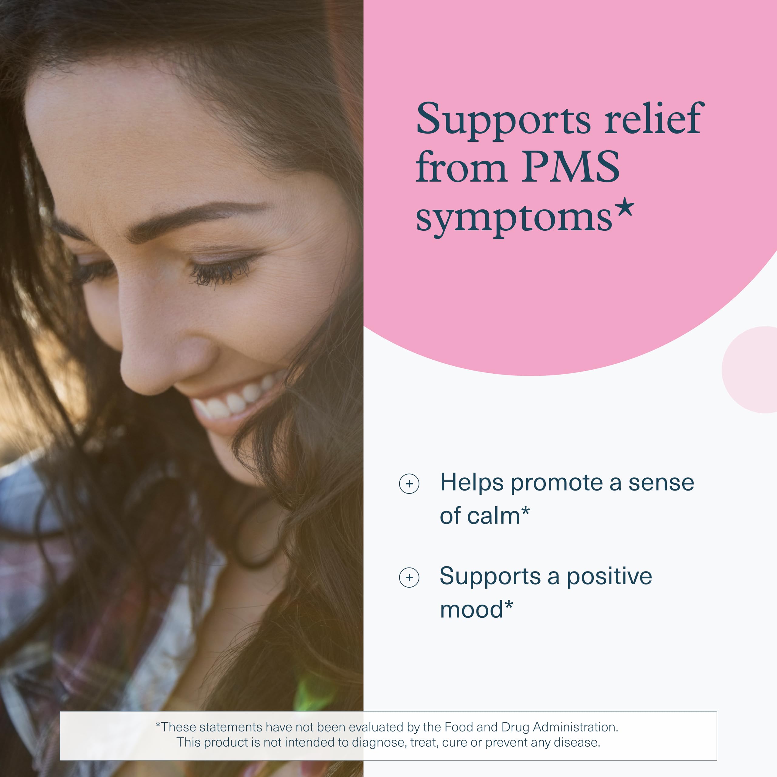 Youtheory PMS Comfort+ capsules closeup highlighting vegetarian formulation.