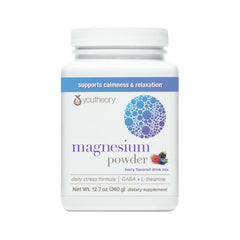 Youtheory Relax magnesium powder berry tub ready to mix for calming support