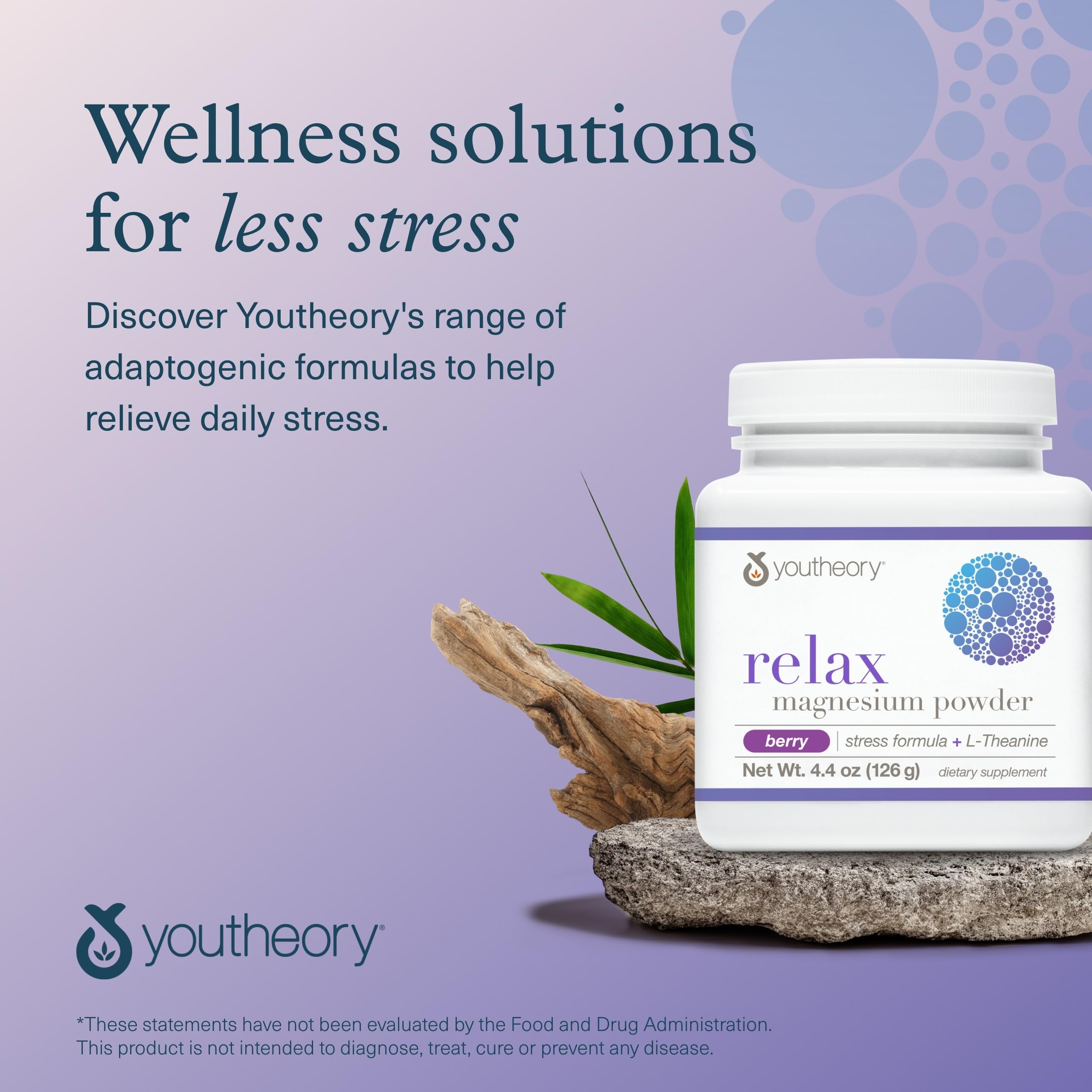 Packaging and glass jar of Youtheory Relax for on-the-go wellness