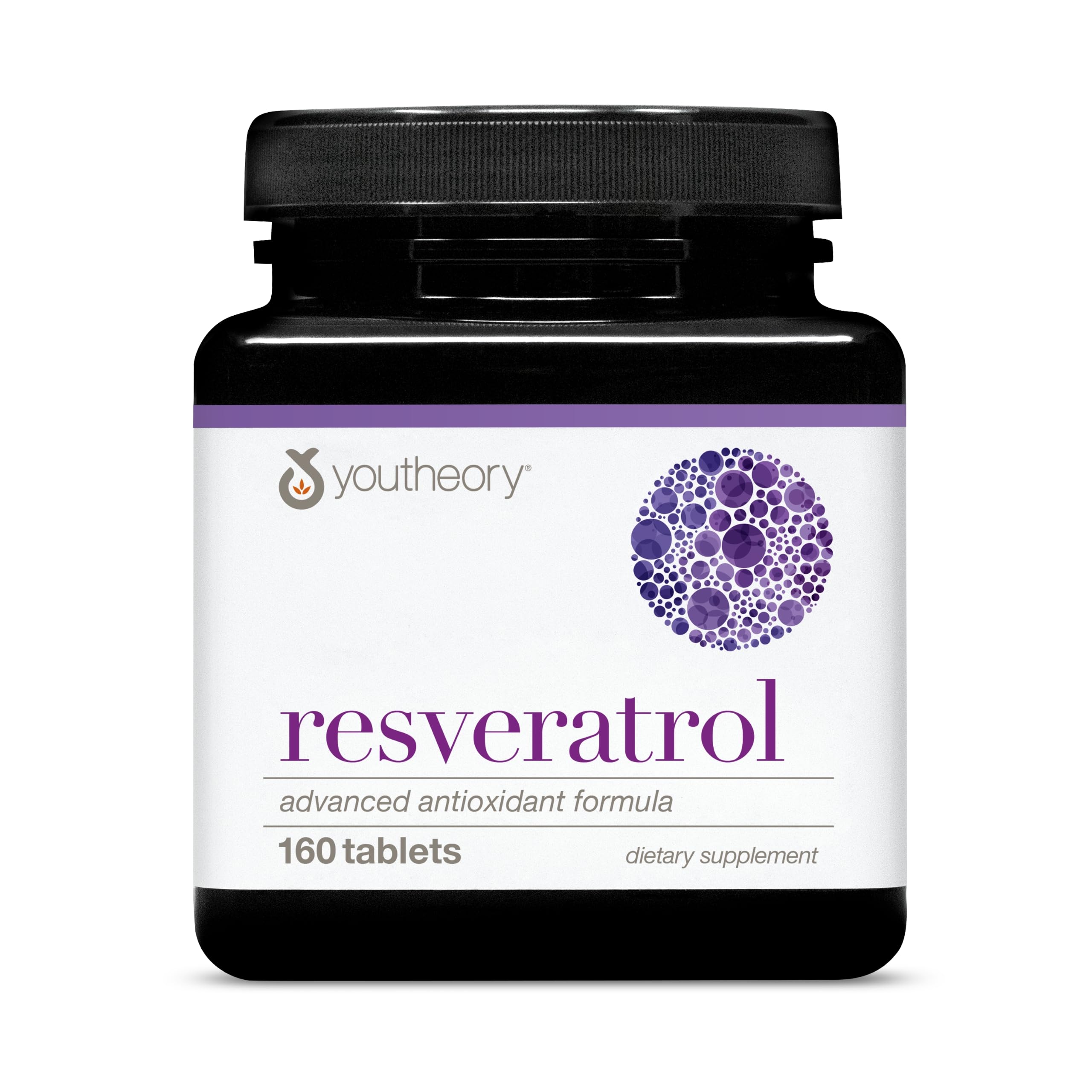 Youtheory Resveratrol Advanced bottle front view highlighting premium antioxidant formula