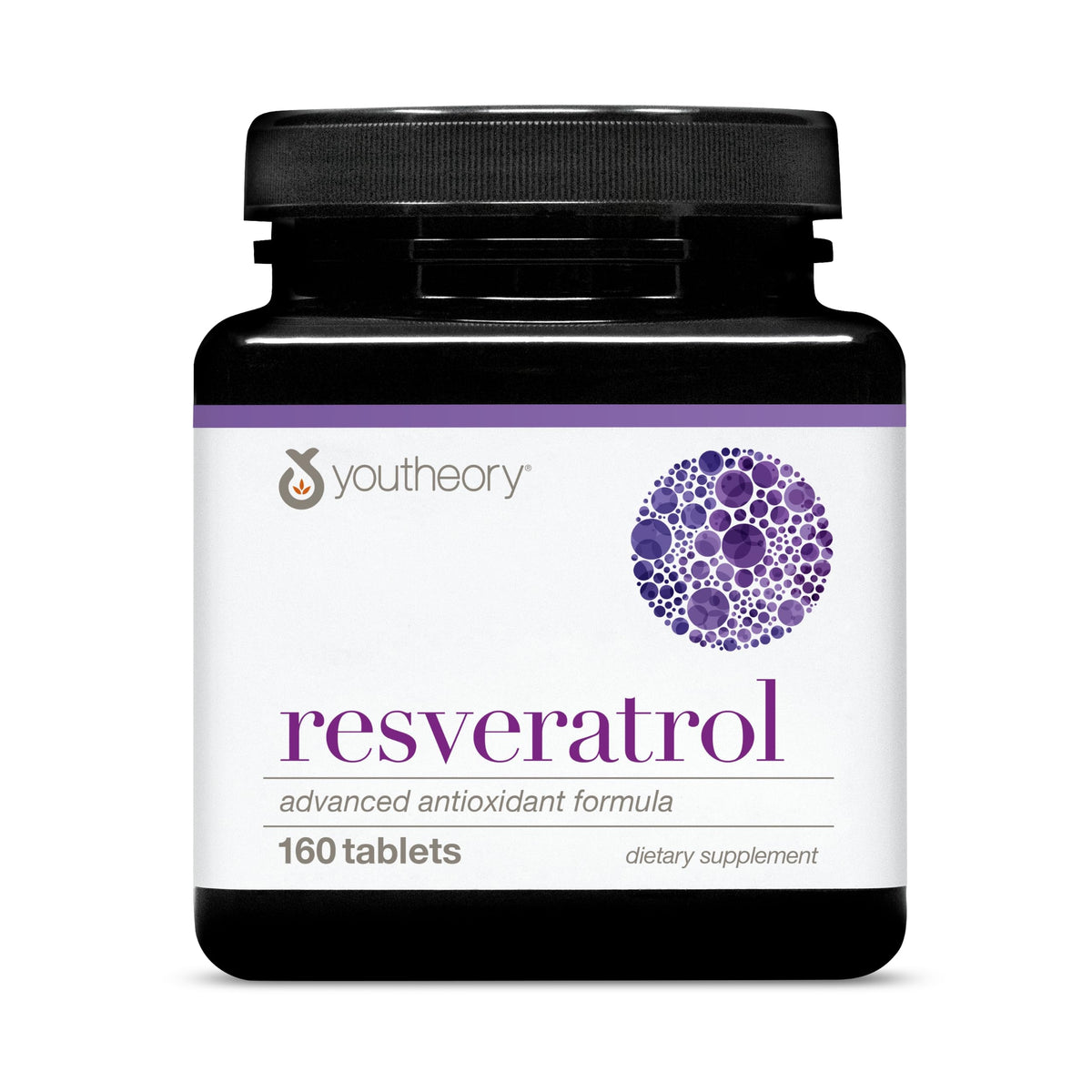 Youtheory Resveratrol Advanced bottle front view highlighting premium antioxidant formula