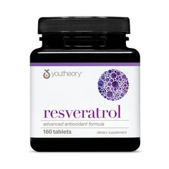 Youtheory Resveratrol Advanced bottle front view highlighting premium antioxidant formula