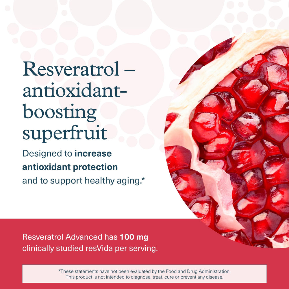 Youtheory Resveratrol Advanced tablets close-up suggests daily antioxidant support