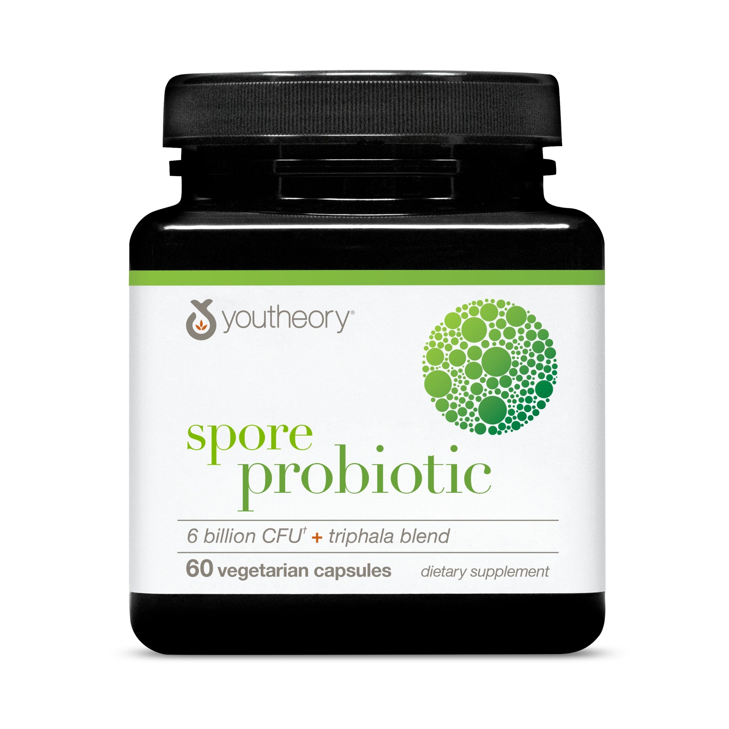 Youtheory Spore Probiotic bottle on a shelf for daily gut wellness.