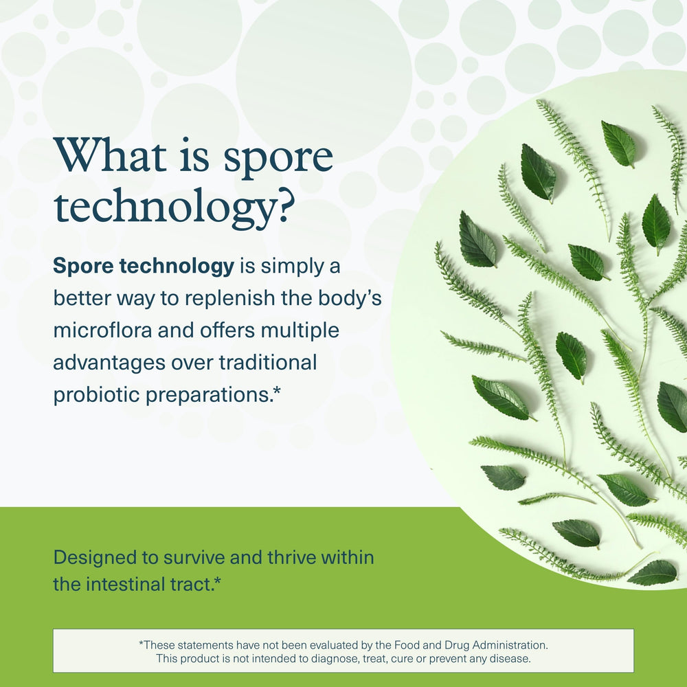 Packaging of Youtheory Spore Probiotic displayed on a store shelf.
