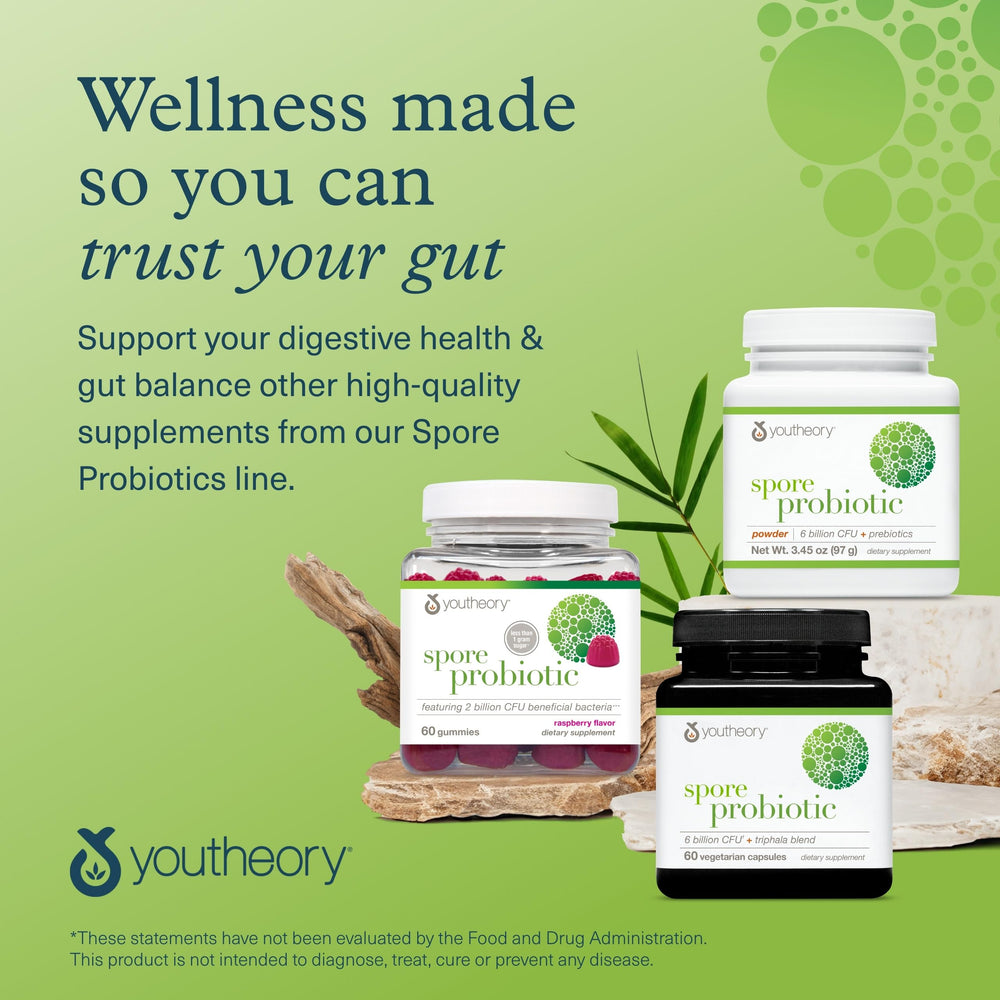 Youtheory Spore Probiotic label supports vegan-friendly wellness.