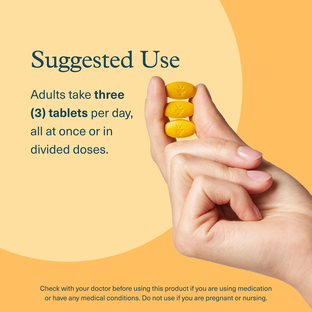 Youtheory Turmeric dosage scene with tablets for daily intake