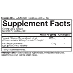 Youtheory Turmeric Extra Strength back label with supplement facts and purity notes