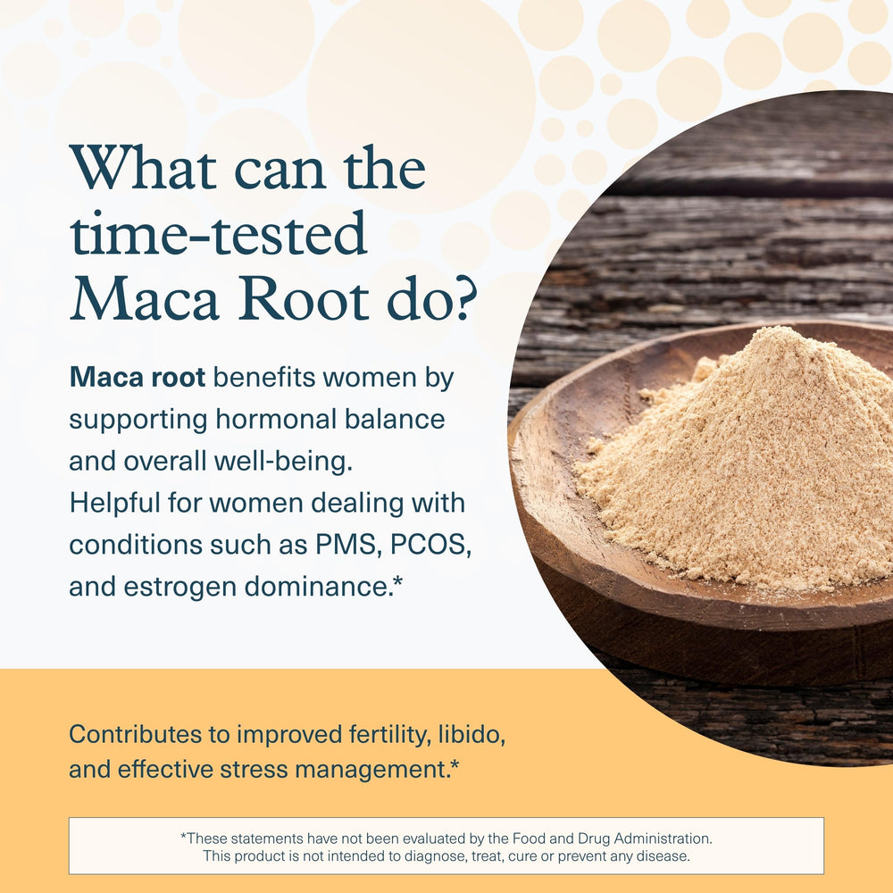 Youtheory Women's Maca Root capsules close-up emphasizing vegan wellness