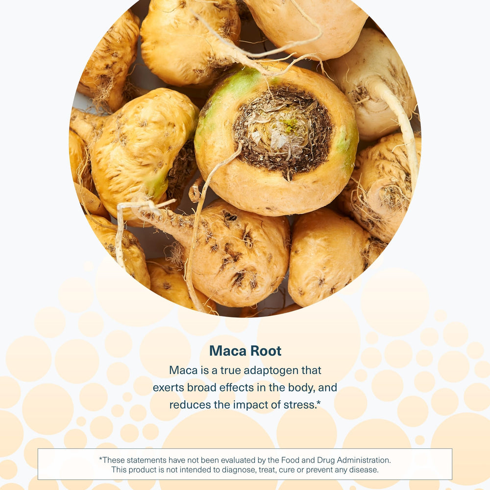 Youtheory Women's Maca Root nutrition label visible, gluten-free and dairy-free