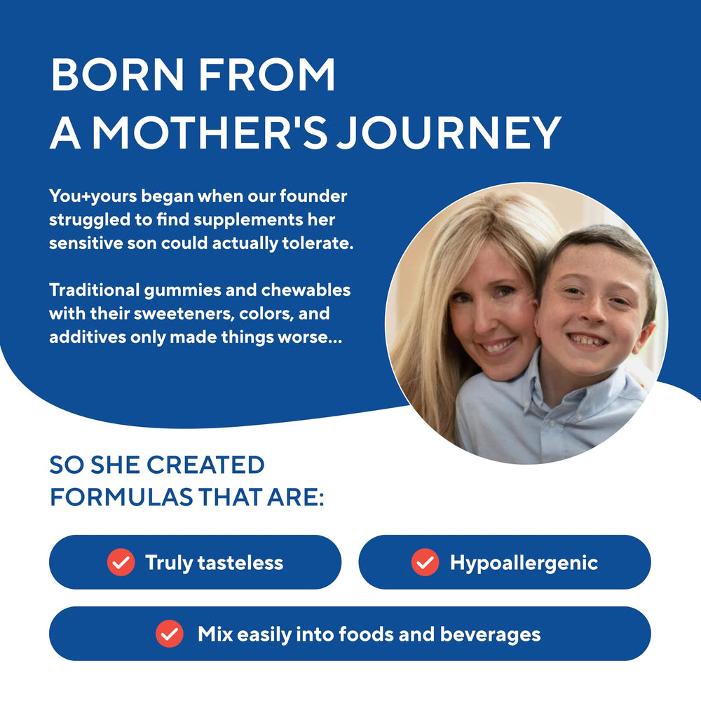 You+yours kid-friendly iron powder blends easily into beverages.