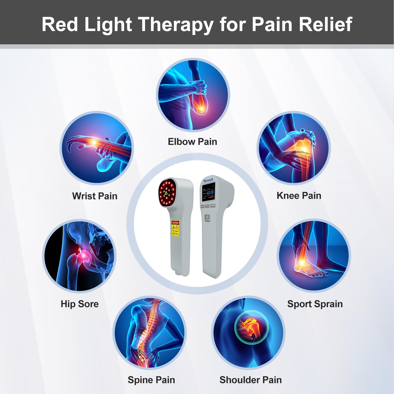 Yoveck red light therapy device compact portable form fits in bags.