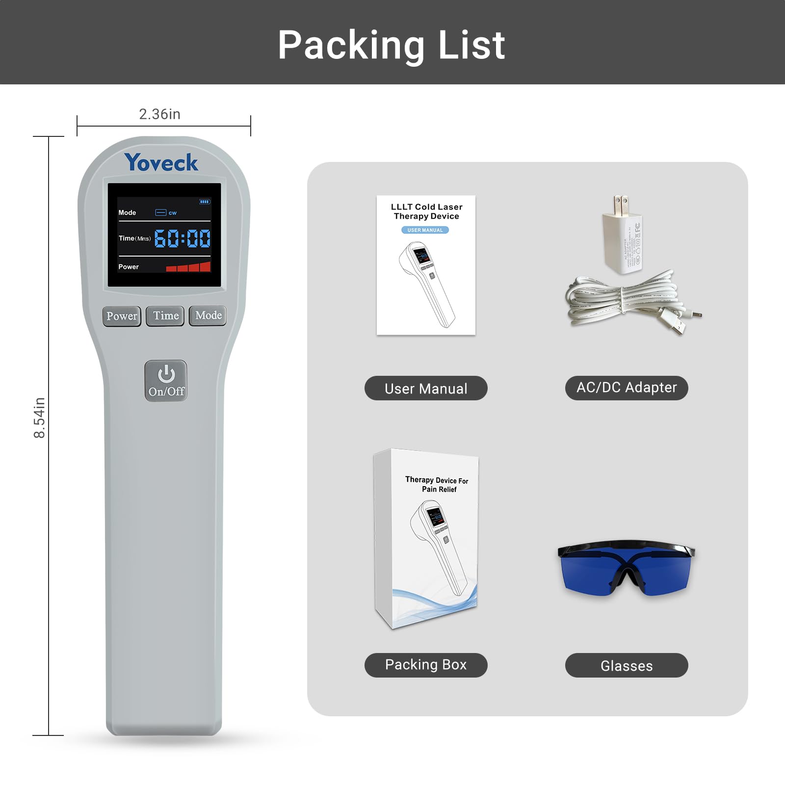 Yoveck red light therapy device in use with eye protection recommended.
