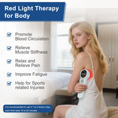 Yoveck red light therapy device applied on shoulder for muscle relaxation and stiffness relief