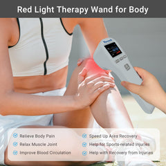 Yoveck red light therapy device side view, portable for on-the-go relief.