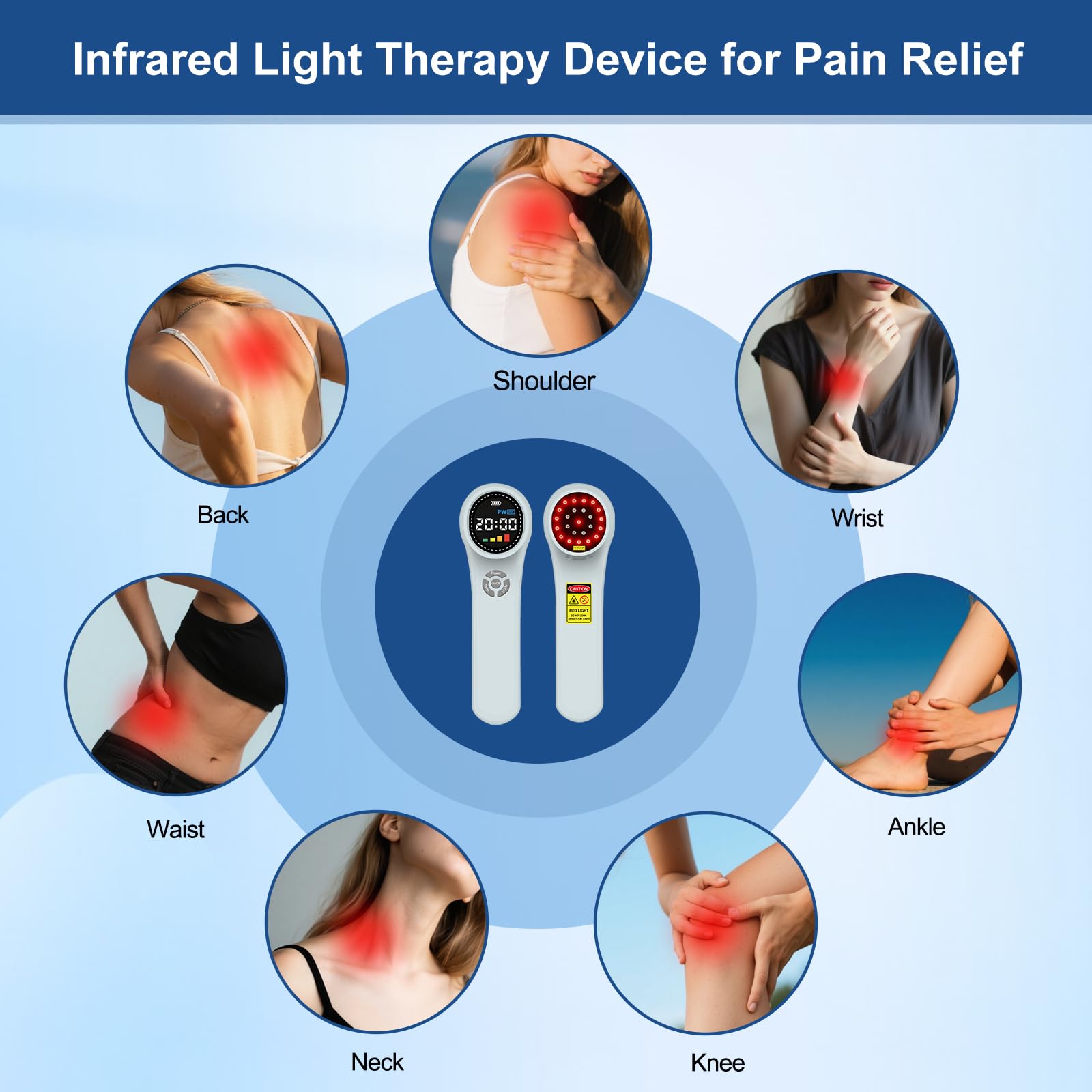 Yoveck red light therapy device used on knee for targeted relief and improved comfort