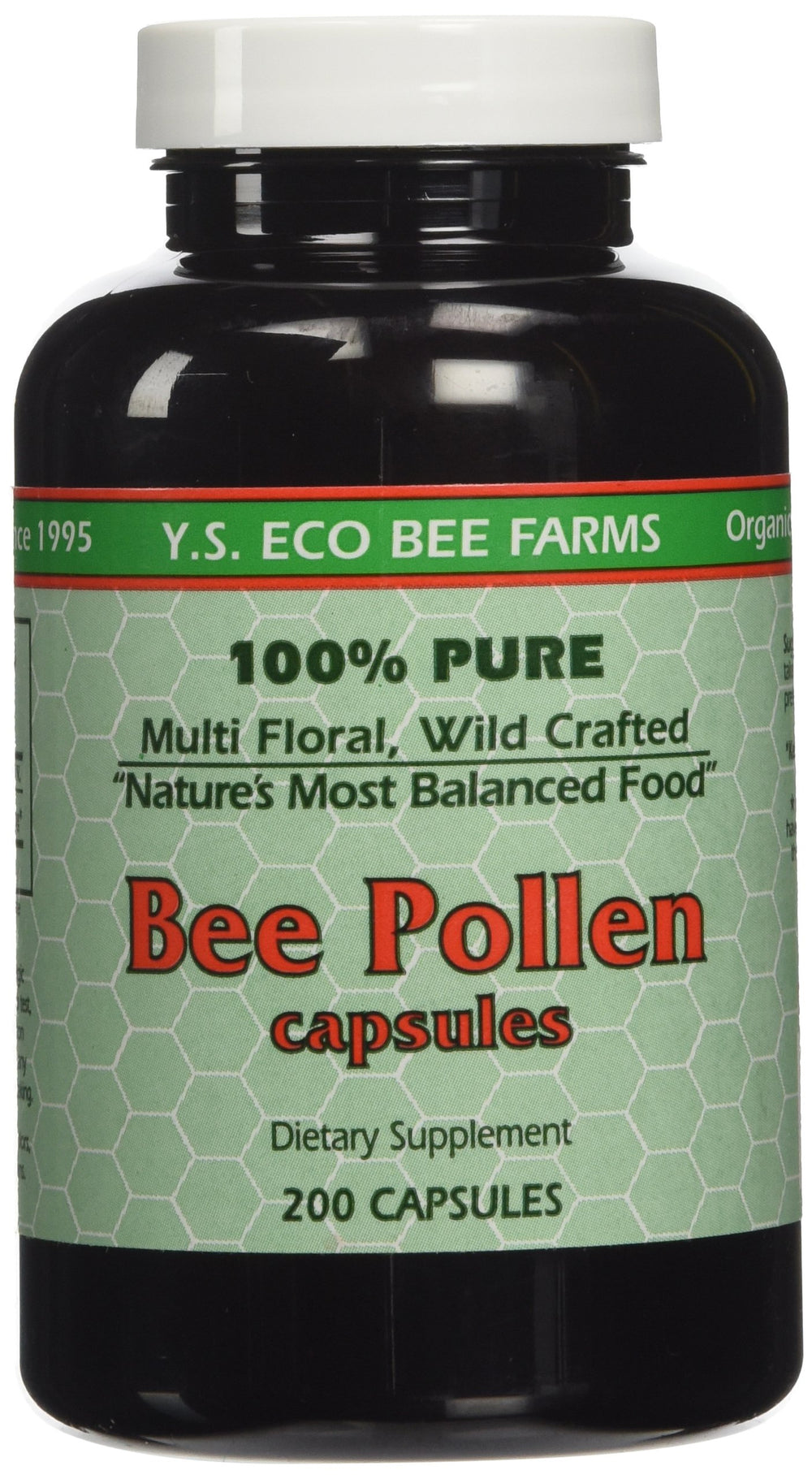 YS ECO Bee Farms bee pollen 1000mg bottle supports daily vitality and easy supplementation.