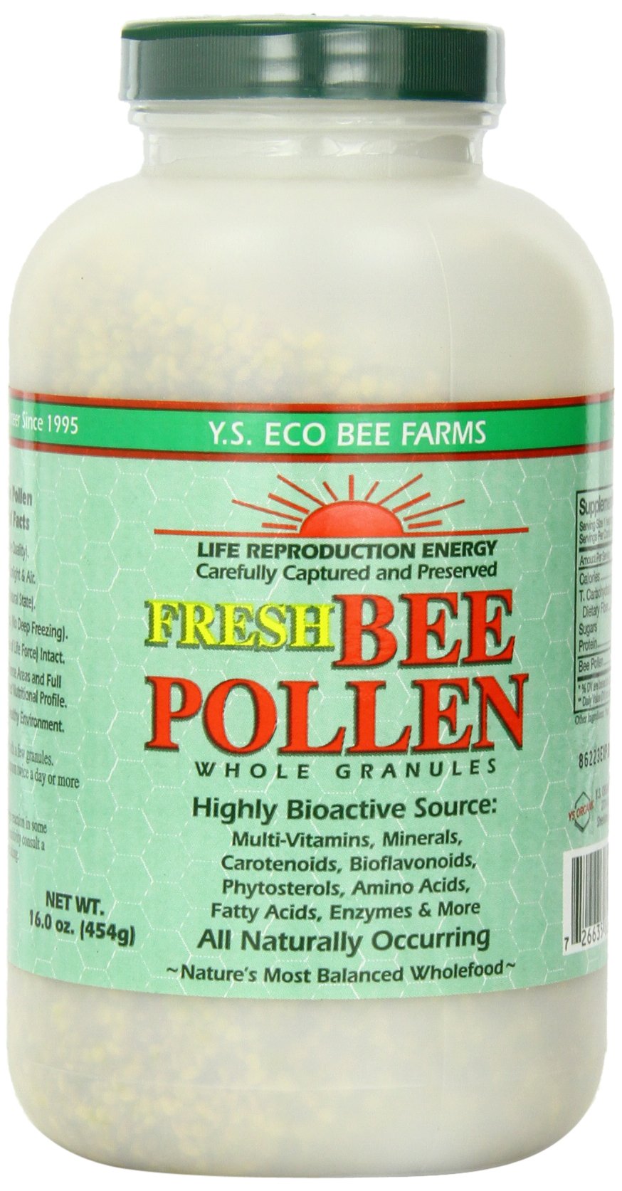 YS Eco Bee Farms fresh bee pollen granules shown for daily use