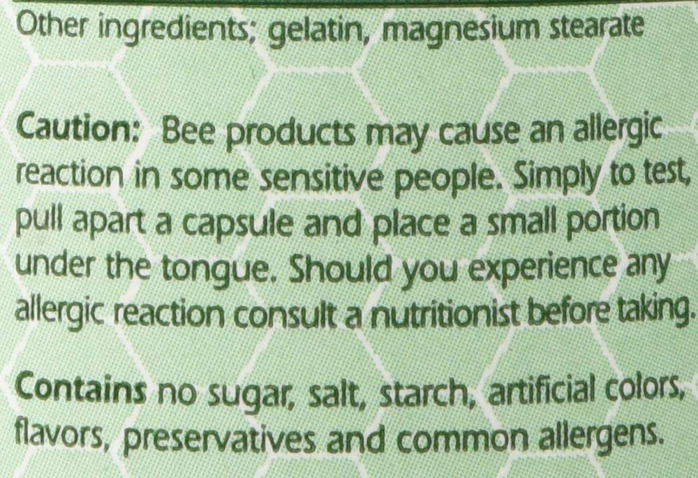 YS Organics Bee Pollen bottle side view highlighting gluten-free formula.