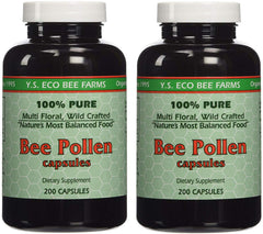 YS Organics Bee Pollen capsules bottle front view showing daily energy support.