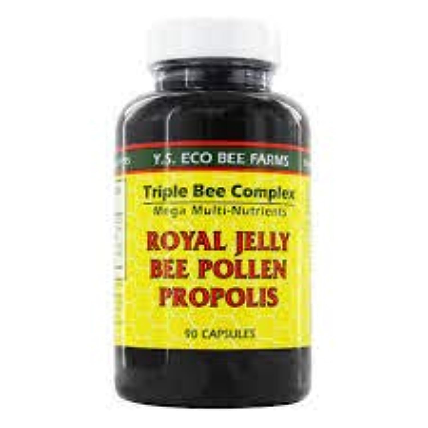 Ys Organic Bee Farms Triple Bee Complex propolis bee pollen bottle for natural daily wellness.