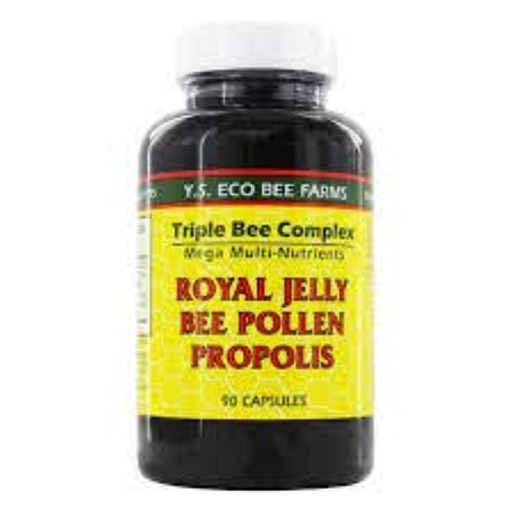 Ys Organic Bee Farms Triple Bee Complex propolis bee pollen bottle for natural daily wellness.