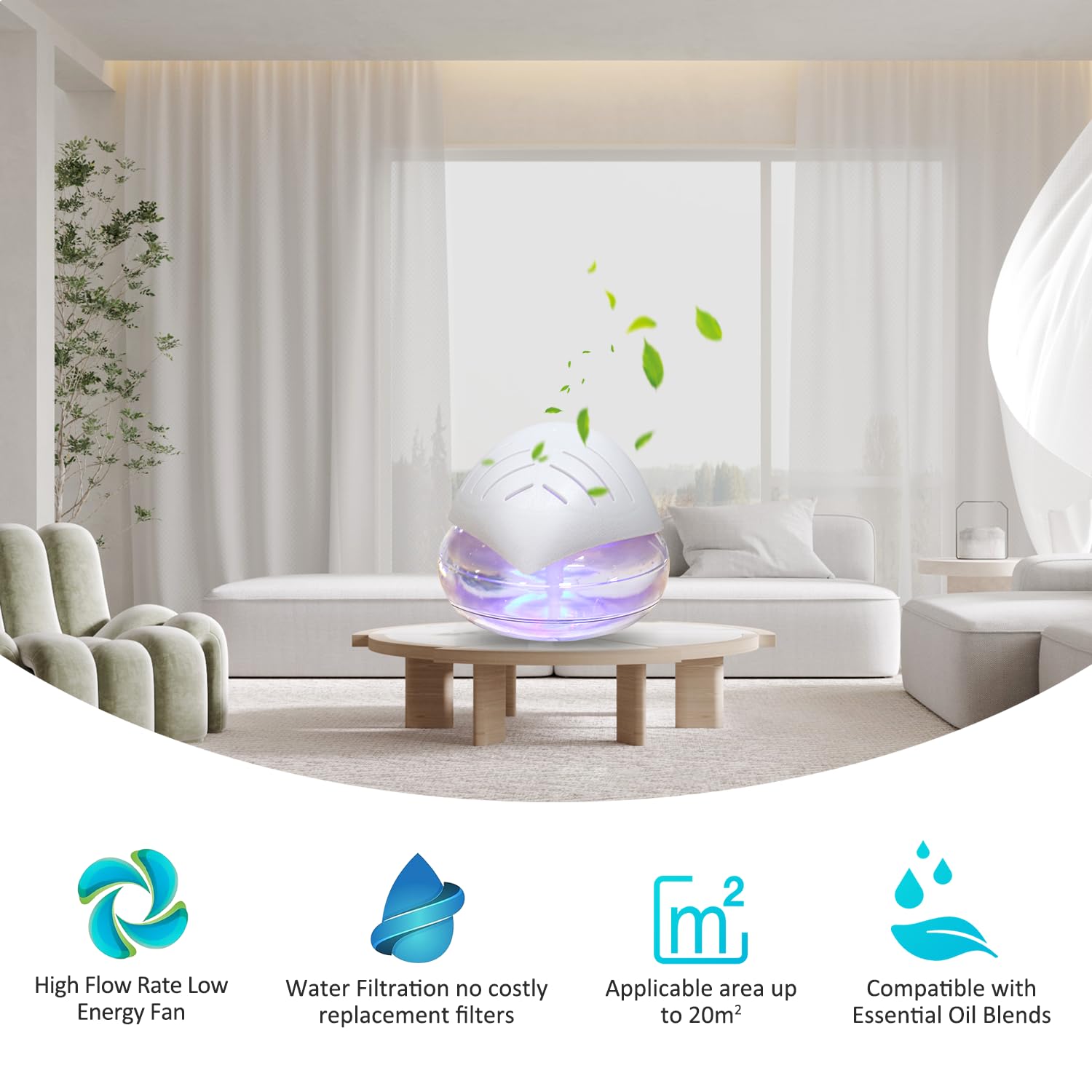 ySky multi-color LED moodlight diffuser for relaxing ambiance on nightstand.