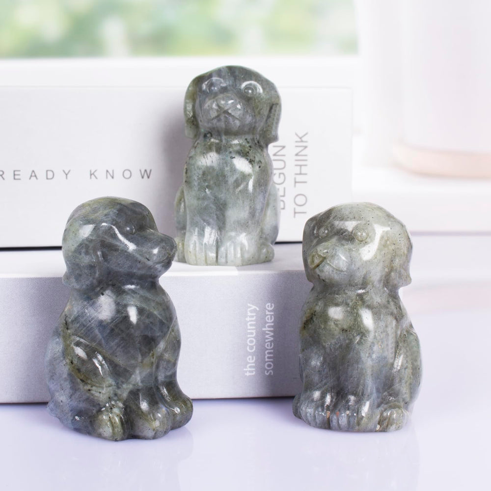 Ytbeoxk Labradorite dog statue with iridescent shimmer for calming spaces