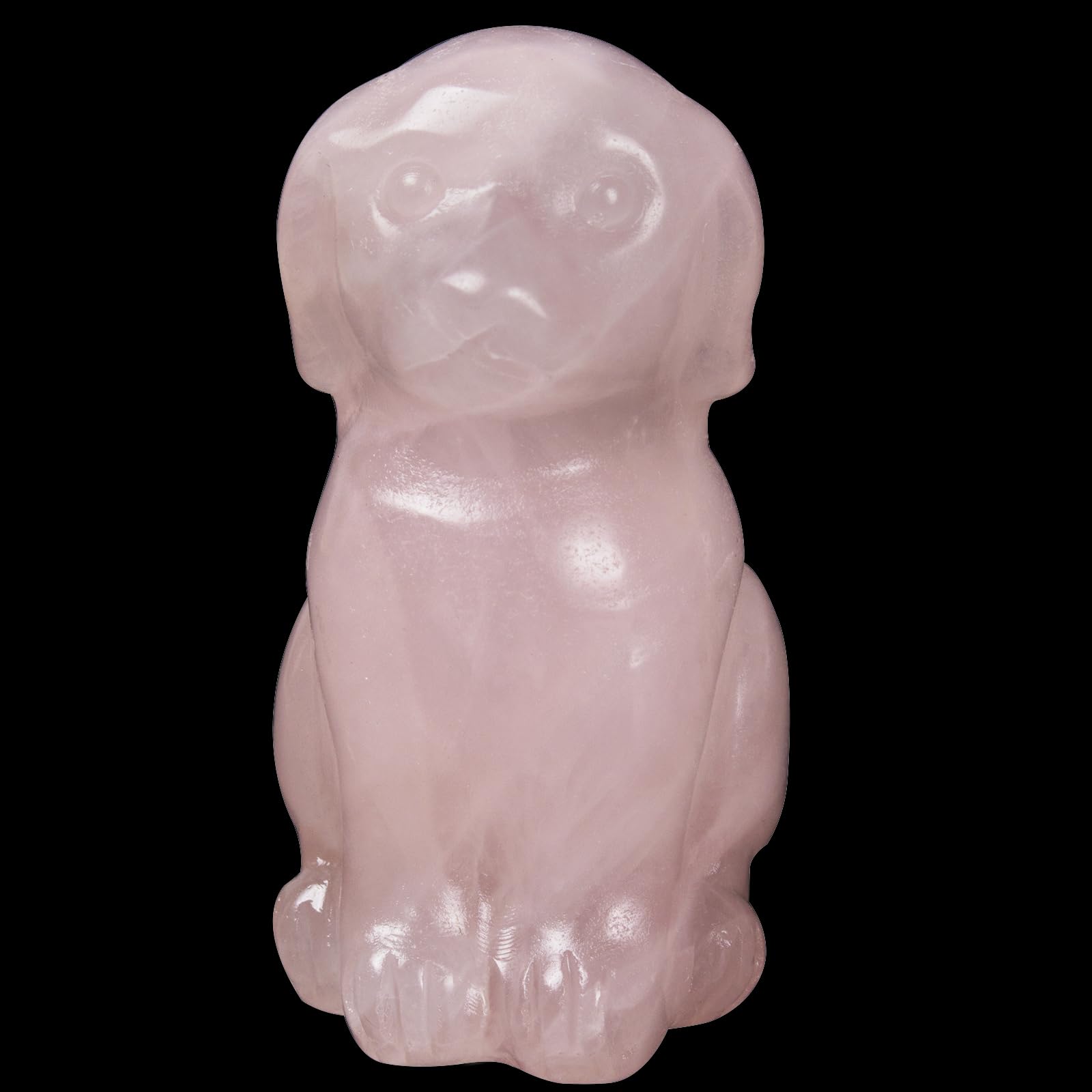 Ytbeoxk Rose Quartz Dog Sculpture front view showing intricate carving for serene decor