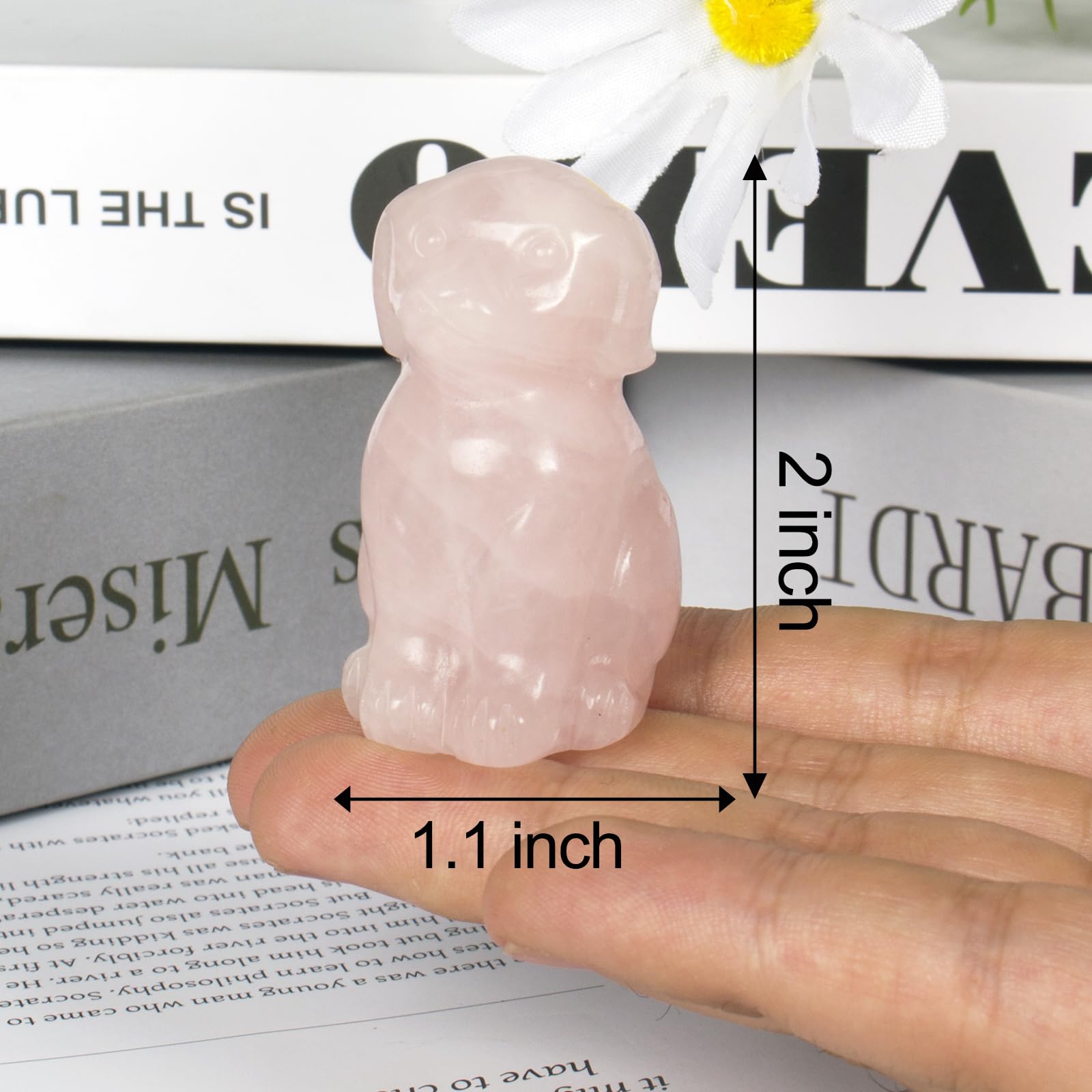 Ytbeoxk Rose Quartz Dog Sculpture side view highlighting graceful proportions for desk display