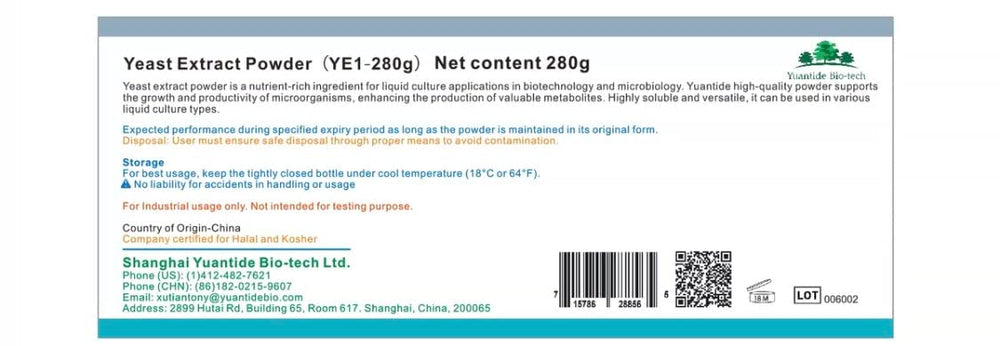 YC01 packaging on a foil bag implies industrial-grade yeast extract for research