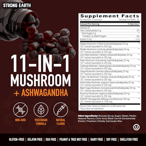 YUM-V'S 11-in-1 mushroom blend gummies pack highlights adaptogenic energy and focus