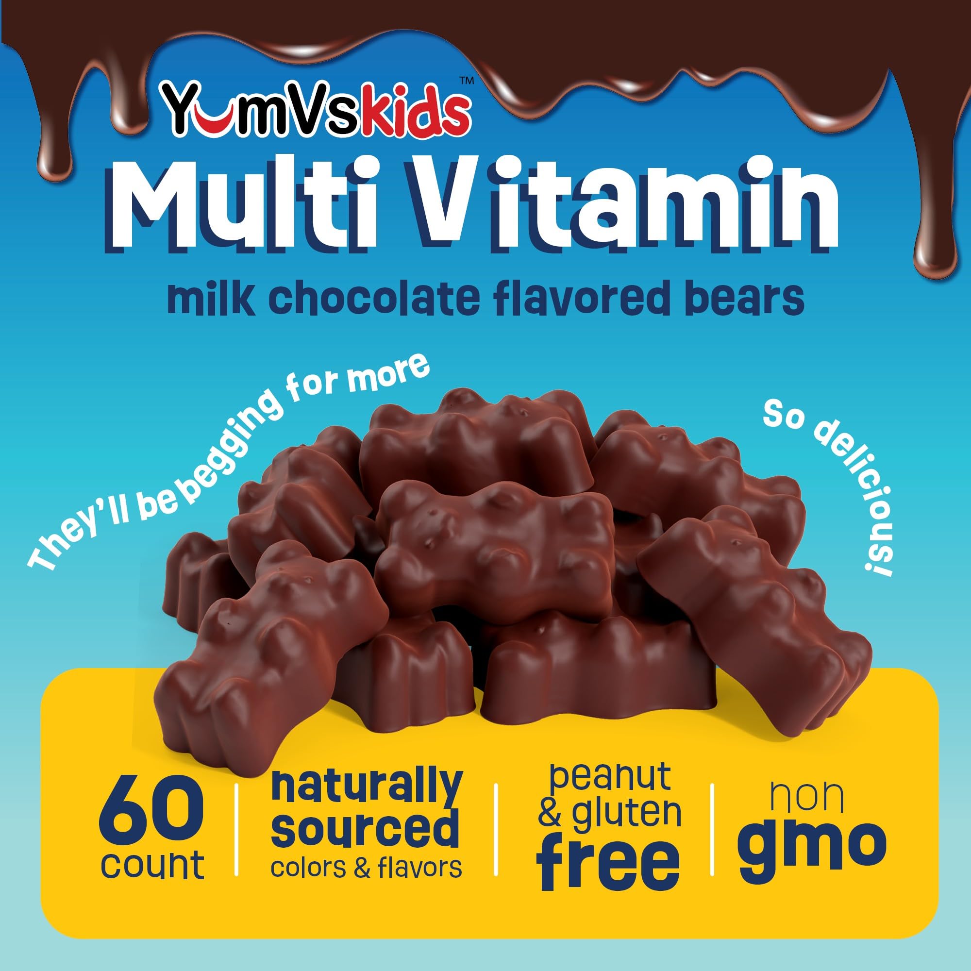 YUM-V'S Chocolate Bears melt-in-mouth close-up for kid-friendly consumption.