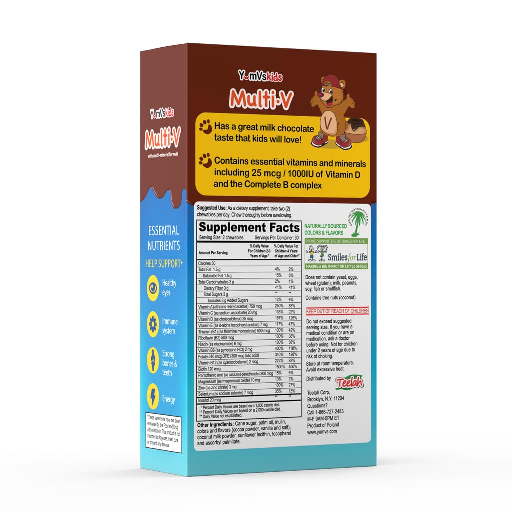 YUM-V'S low-sugar milk chocolate minimizes sticking to teeth versus gummies.