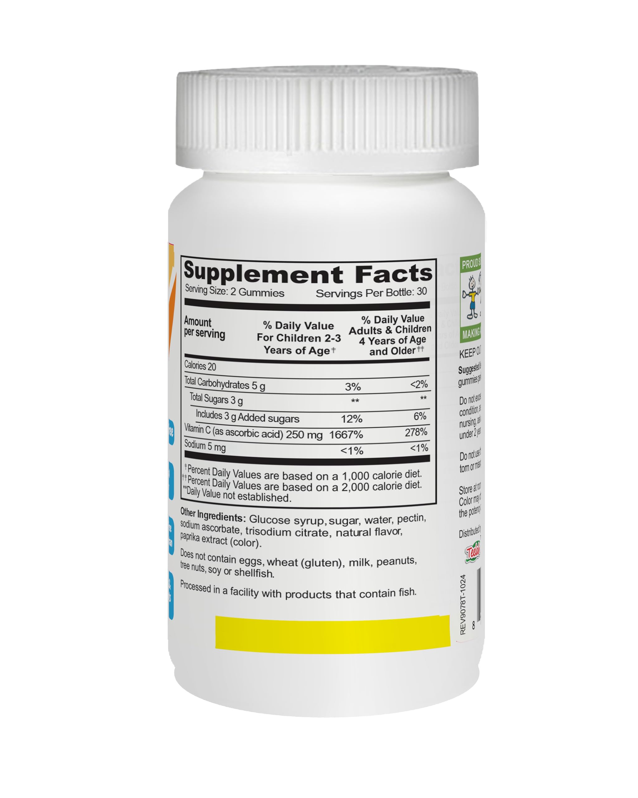 Close-up of YUM-V'S vitamin C jellies texture; tooth-friendly pectin chew.