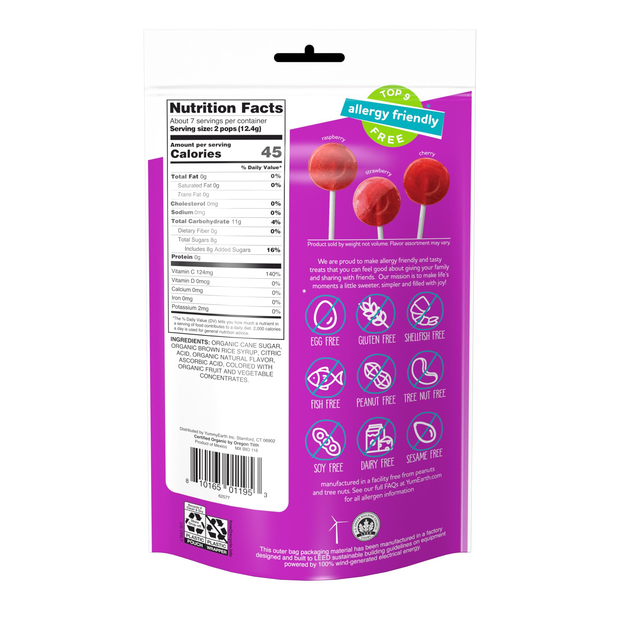YumEarth Organic Vitamin-C Pops closeup shows colorful lollies ideal for kids' vitamin boost.