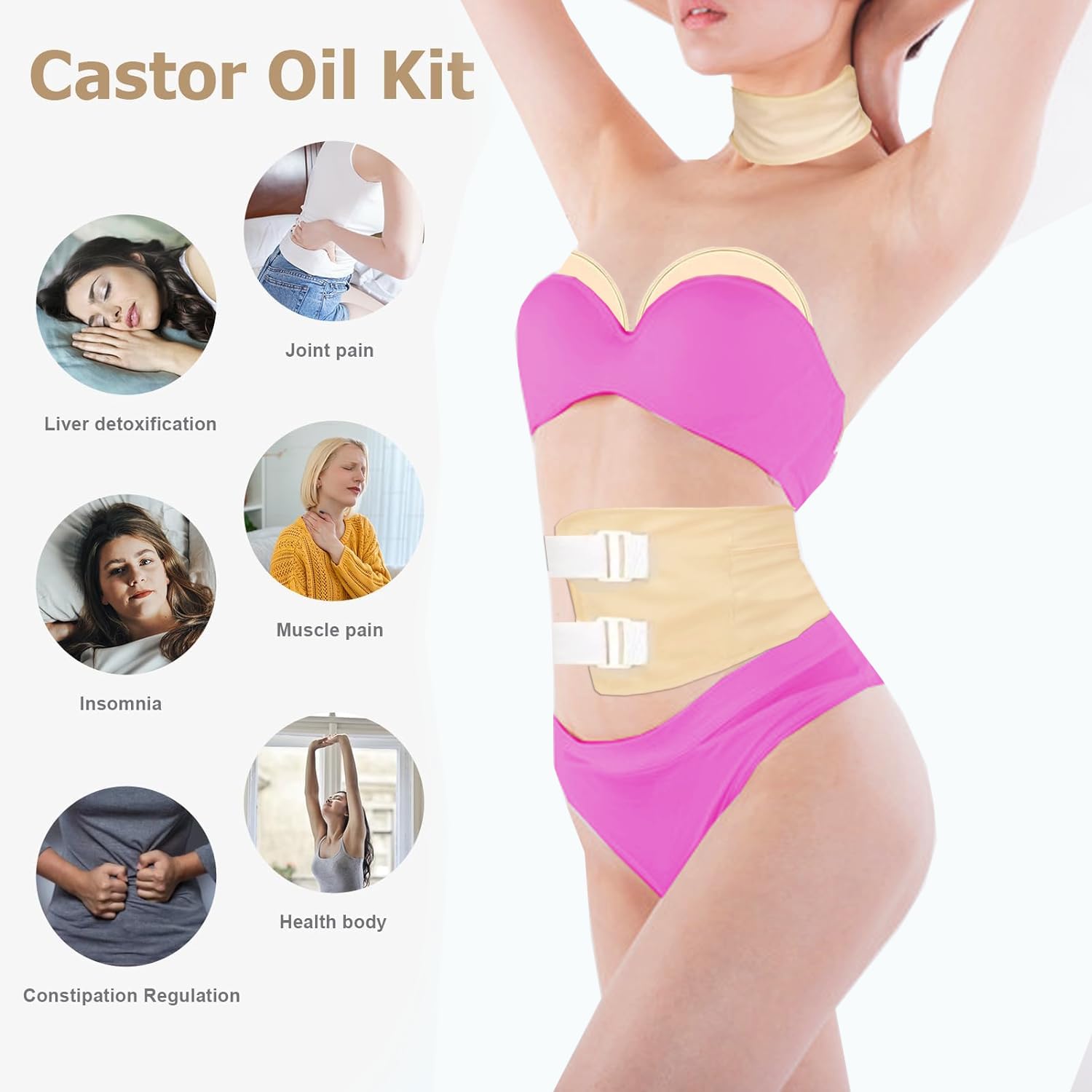 Yumiwoow castor oil pack wrap with warm flannel inner layer for cozy warmth.