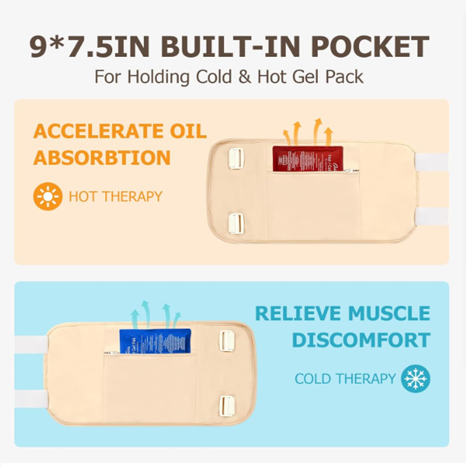 Yumiwoow castor oil pack wrap zipper pocket for hot or cold packs.