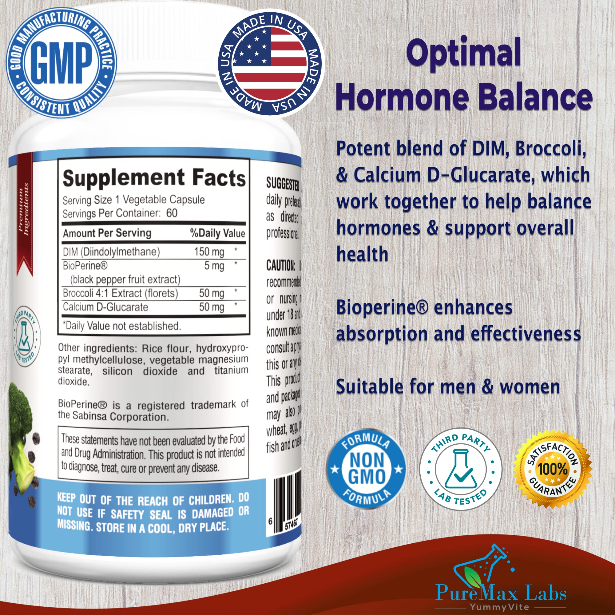YUMMYVITE DIM bottle label shows the complete ingredient blend
