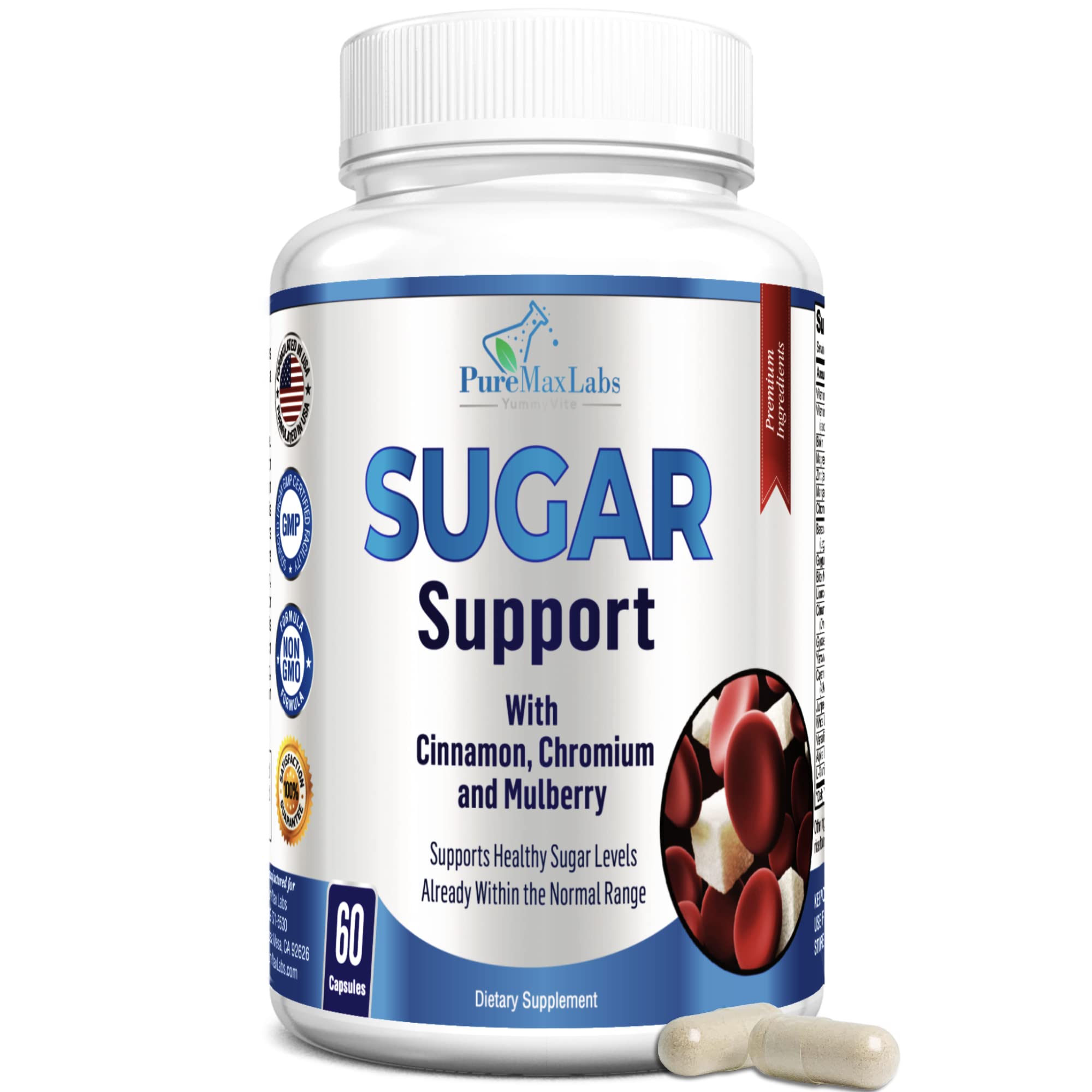 YUMMYVITE Sugar Support bottle front showing the label and energy balance focus
