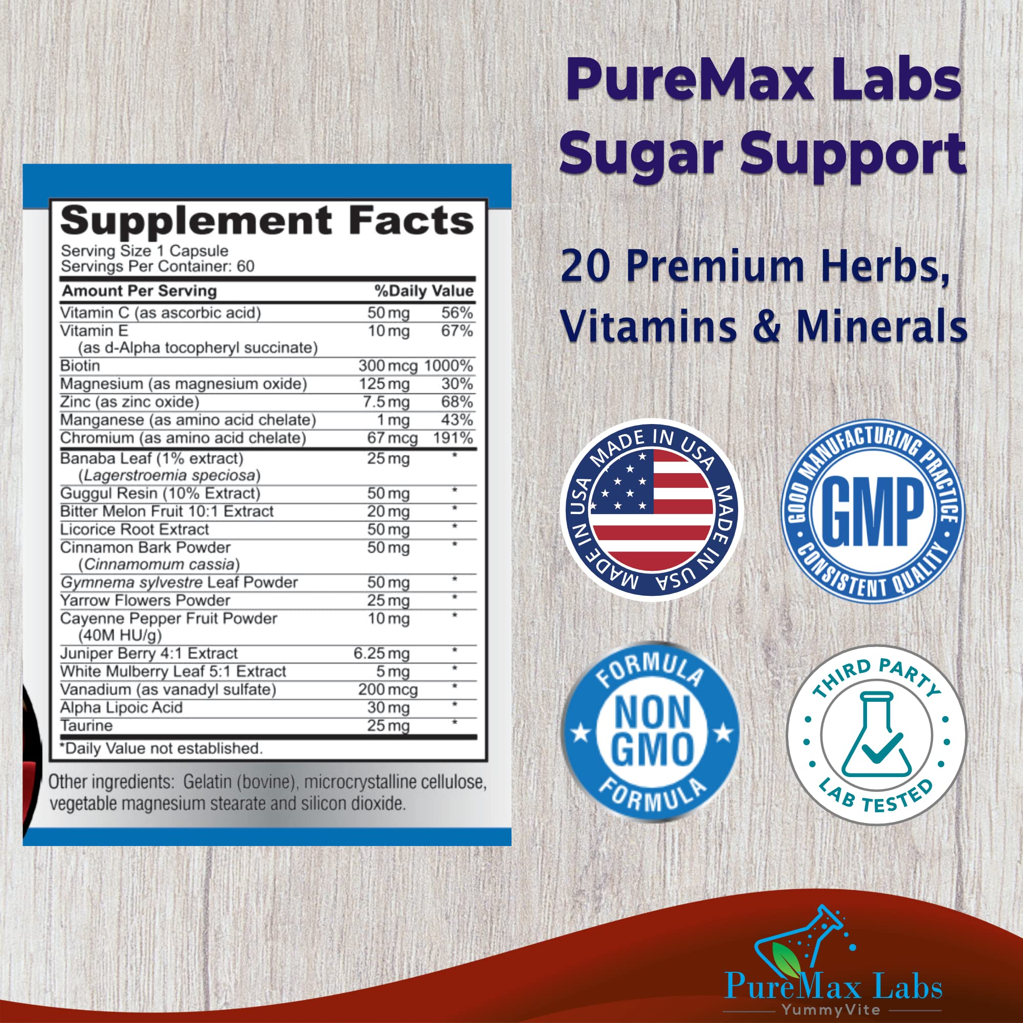 YUMMYVITE Sugar Support capsules close-up highlighting capsules for daily use