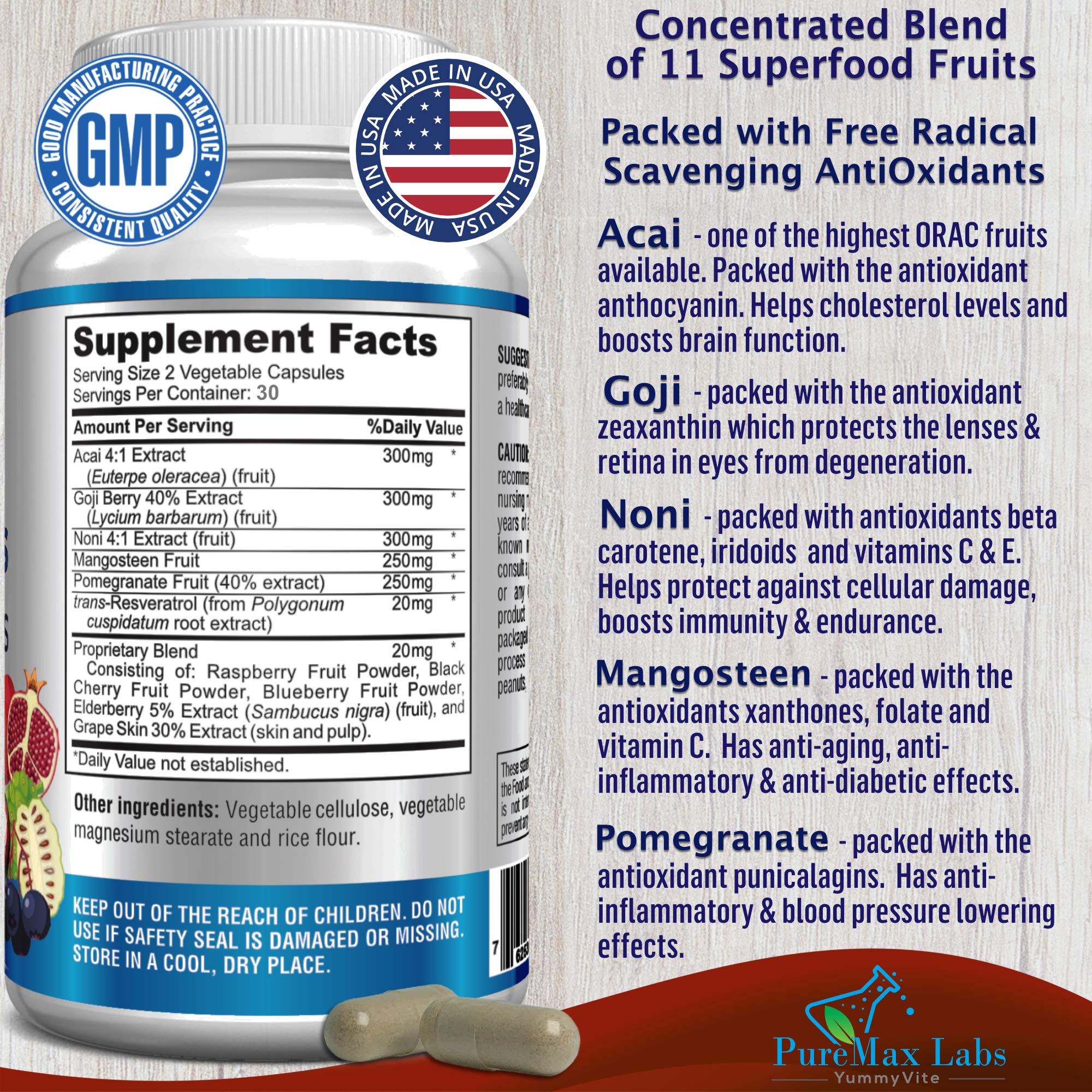 YUMMYVITE Super Antioxidant capsules closeup showing an easy-to-swallow daily supplement