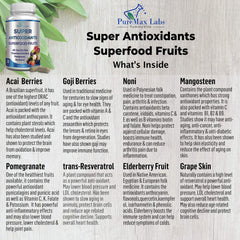 YUMMYVITE Super Antioxidant ingredients glass bowl displaying goji, acai, mangosteen blend for vibrant daily nutrition