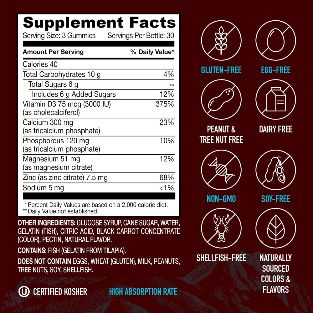 YUM-V'S 90-count bottle on table ready for daily use.