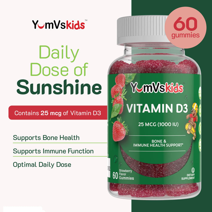 YUM-V'S bottle label highlights non-GMO, kosher, and halal qualities for parents.