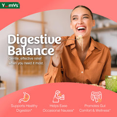 YUM-V'S Ginger Gummies peach-flavored bites for daily digestion.