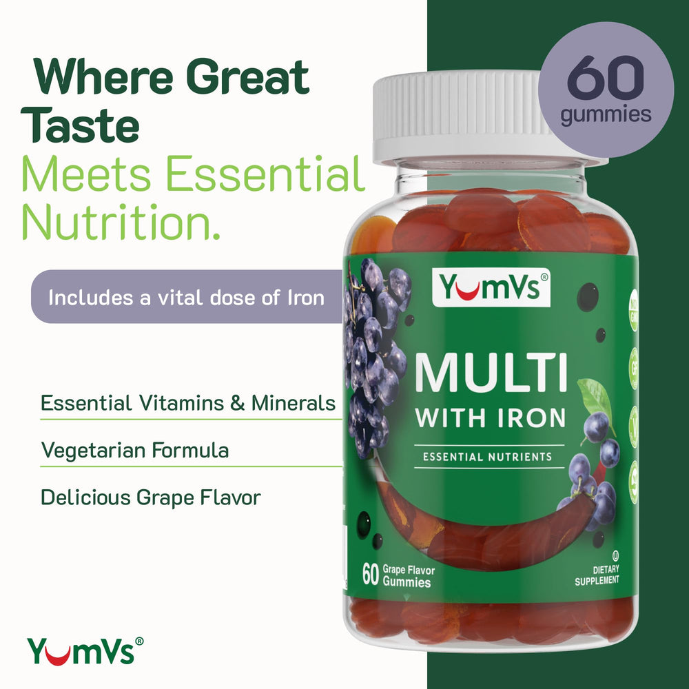 YUM-V'S Iron Gummies bottle pour demonstrates easy daily intake.