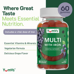 YUM-V'S Iron Gummies bottle pour demonstrates easy daily intake.