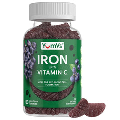 YUM-V'S Iron Gummies bottle-front with grape flavor for daily iron support