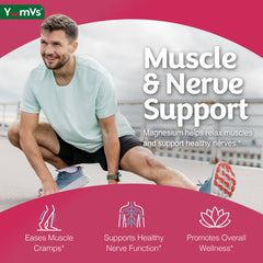 YUM-V'S Magnesium Citrate Gummies raspberry packaging communicates gluten-free and kosher features clearly.